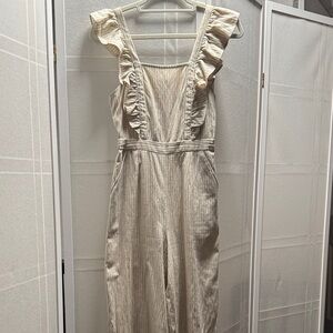 BCBGeneration Cream Ruffled Jumpsuit